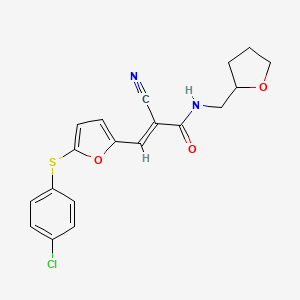 molecular formula C19H17ClN2O3S B10892417 (2E)-3-{5-[(4-chlorophenyl)sulfanyl]furan-2-yl}-2-cyano-N-(tetrahydrofuran-2-ylmethyl)prop-2-enamide 