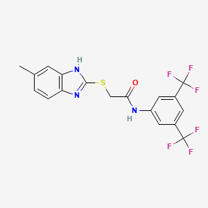 molecular formula C18H13F6N3OS B10892433 N-[3,5-bis(trifluoromethyl)phenyl]-2-[(5-methyl-1H-benzimidazol-2-yl)sulfanyl]acetamide 