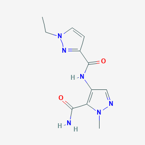 molecular formula C11H14N6O2 B10892440 N-(5-carbamoyl-1-methyl-1H-pyrazol-4-yl)-1-ethyl-1H-pyrazole-3-carboxamide 