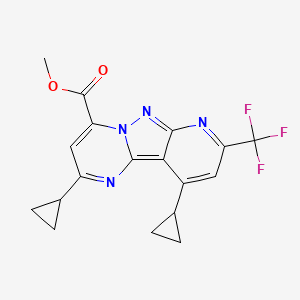 molecular formula C18H15F3N4O2 B10892501 methyl 4,13-dicyclopropyl-11-(trifluoromethyl)-3,7,8,10-tetrazatricyclo[7.4.0.02,7]trideca-1,3,5,8,10,12-hexaene-6-carboxylate 