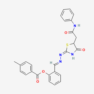 2-{(E)-[(2E)-{4-oxo-5-[2-oxo-2-(phenylamino)ethyl]-1,3-thiazolidin-2-ylidene}hydrazinylidene]methyl}phenyl 4-methylbenzoate