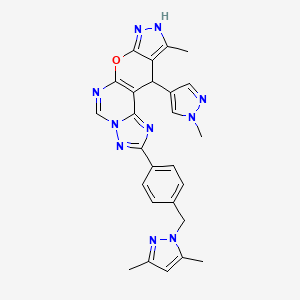 4-[4-[(3,5-dimethylpyrazol-1-yl)methyl]phenyl]-14-methyl-16-(1-methylpyrazol-4-yl)-10-oxa-3,5,6,8,12,13-hexazatetracyclo[7.7.0.02,6.011,15]hexadeca-1(9),2,4,7,11,14-hexaene