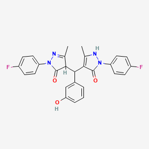 molecular formula C27H22F2N4O3 B10892956 2-(4-fluorophenyl)-4-[[1-(4-fluorophenyl)-5-hydroxy-3-methyl-1H-pyrazol-4-yl](3-hydroxyphenyl)methyl]-5-methyl-2,4-dihydro-3H-pyrazol-3-one 