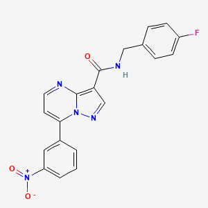 molecular formula C20H14FN5O3 B10893066 N-(4-fluorobenzyl)-7-(3-nitrophenyl)pyrazolo[1,5-a]pyrimidine-3-carboxamide 