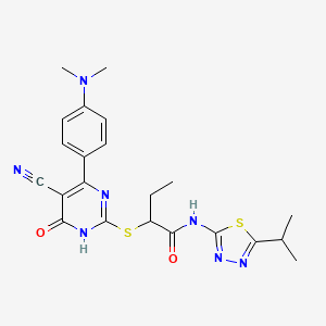 molecular formula C22H25N7O2S2 B10893130 2-({5-cyano-4-[4-(dimethylamino)phenyl]-6-oxo-1,6-dihydropyrimidin-2-yl}sulfanyl)-N-[5-(propan-2-yl)-1,3,4-thiadiazol-2-yl]butanamide 