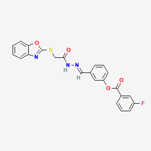 3-[(E)-{2-[(1,3-benzoxazol-2-ylsulfanyl)acetyl]hydrazinylidene}methyl]phenyl 3-fluorobenzoate