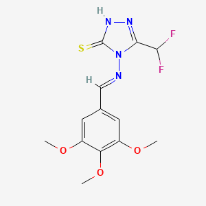 molecular formula C13H14F2N4O3S B10893331 5-(difluoromethyl)-4-{[(E)-(3,4,5-trimethoxyphenyl)methylidene]amino}-4H-1,2,4-triazole-3-thiol 