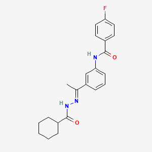 N-(3-{(1E)-1-[2-(cyclohexylcarbonyl)hydrazinylidene]ethyl}phenyl)-4-fluorobenzamide