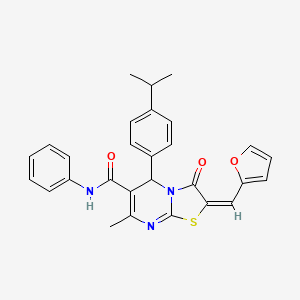 molecular formula C28H25N3O3S B10893368 (2E)-2-(furan-2-ylmethylidene)-7-methyl-3-oxo-N-phenyl-5-[4-(propan-2-yl)phenyl]-2,3-dihydro-5H-[1,3]thiazolo[3,2-a]pyrimidine-6-carboxamide 