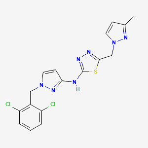 molecular formula C17H15Cl2N7S B10893380 N-[1-(2,6-dichlorobenzyl)-1H-pyrazol-3-yl]-5-[(3-methyl-1H-pyrazol-1-yl)methyl]-1,3,4-thiadiazol-2-amine 