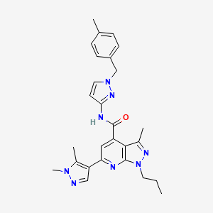 molecular formula C27H30N8O B10893409 6-(1,5-dimethyl-1H-pyrazol-4-yl)-3-methyl-N-[1-(4-methylbenzyl)-1H-pyrazol-3-yl]-1-propyl-1H-pyrazolo[3,4-b]pyridine-4-carboxamide 