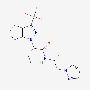 molecular formula C17H22F3N5O B10893430 N-[1-(1H-pyrazol-1-yl)propan-2-yl]-2-[3-(trifluoromethyl)-5,6-dihydrocyclopenta[c]pyrazol-1(4H)-yl]butanamide 