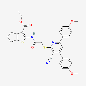 Ethyl 2-[({[3-cyano-4,6-bis(4-methoxyphenyl)-2-pyridinyl]sulfanyl}acetyl)amino]-5,6-dihydro-4H-cyclopenta[B]thiophene-3-carboxylate