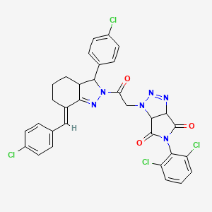 1-{2-[(7E)-7-(4-chlorobenzylidene)-3-(4-chlorophenyl)-3,3a,4,5,6,7-hexahydro-2H-indazol-2-yl]-2-oxoethyl}-5-(2,6-dichlorophenyl)-3a,6a-dihydropyrrolo[3,4-d][1,2,3]triazole-4,6(1H,5H)-dione