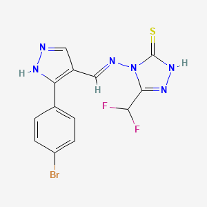 molecular formula C13H9BrF2N6S B10893541 4-({(E)-[3-(4-bromophenyl)-1H-pyrazol-4-yl]methylidene}amino)-5-(difluoromethyl)-4H-1,2,4-triazole-3-thiol 