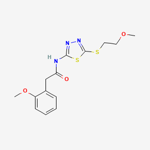 molecular formula C14H17N3O3S2 B10893573 N-[5-(2-Methoxy-ethylsulfanyl)-[1,3,4]thiadiazol-2-yl]-2-(2-methoxy-phenyl)-acetamide 