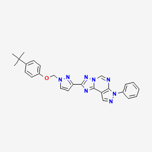 molecular formula C26H24N8O B10893700 2-(1-{[4-(Tert-butyl)phenoxy]methyl}-1H-pyrazol-3-YL)-7-phenyl-7H-pyrazolo[4,3-E][1,2,4]triazolo[1,5-C]pyrimidine 