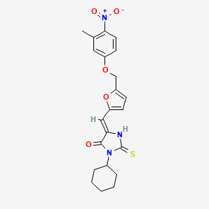 molecular formula C22H23N3O5S B10893763 (5Z)-3-cyclohexyl-5-({5-[(3-methyl-4-nitrophenoxy)methyl]furan-2-yl}methylidene)-2-sulfanyl-3,5-dihydro-4H-imidazol-4-one 