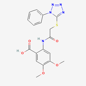 molecular formula C18H17N5O5S B10893798 4,5-dimethoxy-2-({[(1-phenyl-1H-tetrazol-5-yl)sulfanyl]acetyl}amino)benzoic acid 