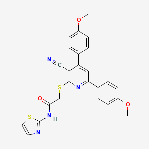 molecular formula C25H20N4O3S2 B10893853 2-{[3-cyano-4,6-bis(4-methoxyphenyl)pyridin-2-yl]sulfanyl}-N-(1,3-thiazol-2-yl)acetamide 