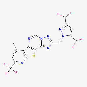 molecular formula C18H10F7N7S B10893861 4-[[3,5-bis(difluoromethyl)pyrazol-1-yl]methyl]-11-methyl-13-(trifluoromethyl)-16-thia-3,5,6,8,14-pentazatetracyclo[7.7.0.02,6.010,15]hexadeca-1(9),2,4,7,10(15),11,13-heptaene 