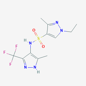 molecular formula C11H14F3N5O2S B10893898 1-ethyl-3-methyl-N-[5-methyl-3-(trifluoromethyl)-1H-pyrazol-4-yl]-1H-pyrazole-4-sulfonamide 