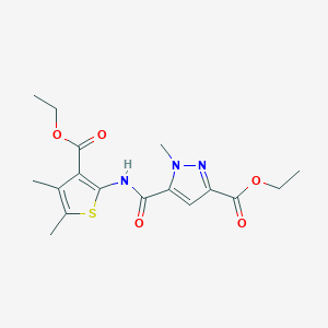 molecular formula C17H21N3O5S B10893922 ethyl 5-{[3-(ethoxycarbonyl)-4,5-dimethylthiophen-2-yl]carbamoyl}-1-methyl-1H-pyrazole-3-carboxylate 