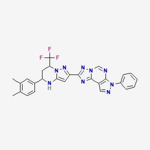 molecular formula C27H22F3N9 B10893929 2-[5-(3,4-dimethylphenyl)-7-(trifluoromethyl)-4,5,6,7-tetrahydropyrazolo[1,5-a]pyrimidin-2-yl]-7-phenyl-7H-pyrazolo[4,3-e][1,2,4]triazolo[1,5-c]pyrimidine 