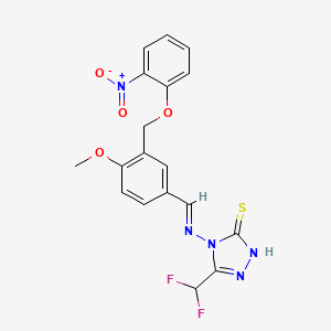 molecular formula C18H15F2N5O4S B10894047 5-(difluoromethyl)-4-{[(E)-{4-methoxy-3-[(2-nitrophenoxy)methyl]phenyl}methylidene]amino}-4H-1,2,4-triazole-3-thiol 