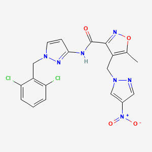 molecular formula C19H15Cl2N7O4 B10894130 N-[1-(2,6-dichlorobenzyl)-1H-pyrazol-3-yl]-5-methyl-4-[(4-nitro-1H-pyrazol-1-yl)methyl]-1,2-oxazole-3-carboxamide 