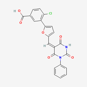 molecular formula C22H13ClN2O6 B10894139 4-chloro-3-{5-[(E)-(2,4,6-trioxo-1-phenyltetrahydropyrimidin-5(2H)-ylidene)methyl]furan-2-yl}benzoic acid 