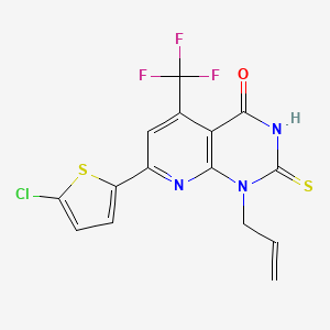 molecular formula C15H9ClF3N3OS2 B10894153 7-(5-chlorothiophen-2-yl)-1-(prop-2-en-1-yl)-2-sulfanyl-5-(trifluoromethyl)pyrido[2,3-d]pyrimidin-4(1H)-one 