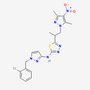 molecular formula C20H21ClN8O2S B10894154 N-[1-(2-chlorobenzyl)-1H-pyrazol-3-yl]-5-[1-(3,5-dimethyl-4-nitro-1H-pyrazol-1-yl)propan-2-yl]-1,3,4-thiadiazol-2-amine 