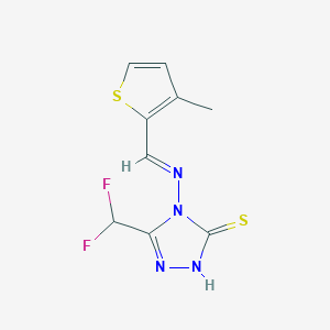 molecular formula C9H8F2N4S2 B10894271 5-(difluoromethyl)-4-{[(E)-(3-methylthiophen-2-yl)methylidene]amino}-4H-1,2,4-triazole-3-thiol 