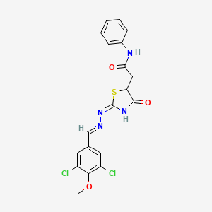 molecular formula C19H16Cl2N4O3S B10894283 2-{(2E)-2-[(2E)-(3,5-dichloro-4-methoxybenzylidene)hydrazinylidene]-4-oxo-1,3-thiazolidin-5-yl}-N-phenylacetamide 