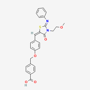 molecular formula C27H24N2O5S B10894295 4-[(4-{(E)-[(2Z)-3-(2-methoxyethyl)-4-oxo-2-(phenylimino)-1,3-thiazolidin-5-ylidene]methyl}phenoxy)methyl]benzoic acid 