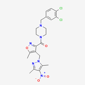 molecular formula C22H24Cl2N6O4 B10894355 [4-(3,4-dichlorobenzyl)piperazin-1-yl]{4-[(3,5-dimethyl-4-nitro-1H-pyrazol-1-yl)methyl]-5-methyl-1,2-oxazol-3-yl}methanone 