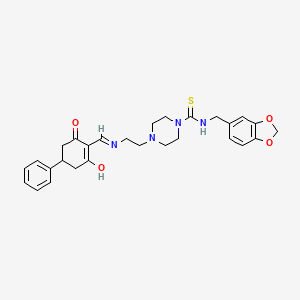 N-(1,3-benzodioxol-5-ylmethyl)-4-(2-{[(2,6-dioxo-4-phenylcyclohexylidene)methyl]amino}ethyl)piperazine-1-carbothioamide