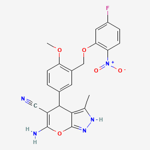 6-Amino-4-{3-[(5-fluoro-2-nitrophenoxy)methyl]-4-methoxyphenyl}-3-methyl-1,4-dihydropyrano[2,3-c]pyrazole-5-carbonitrile