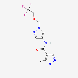 molecular formula C12H14F3N5O2 B10894748 1,5-Dimethyl-N~4~-{1-[(2,2,2-trifluoroethoxy)methyl]-1H-pyrazol-4-YL}-1H-pyrazole-4-carboxamide 