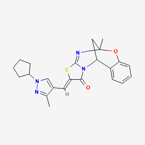 molecular formula C23H24N4O2S B10894781 (2Z)-2-[(1-cyclopentyl-3-methyl-1H-pyrazol-4-yl)methylidene]-5-methyl-5H,11H-5,11-methano[1,3]thiazolo[2,3-d][1,3,5]benzoxadiazocin-1(2H)-one 