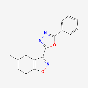 molecular formula C16H15N3O2 B10894801 5-Methyl-3-(5-phenyl-1,3,4-oxadiazol-2-yl)-4,5,6,7-tetrahydro-1,2-benzoxazole 