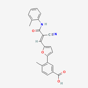 molecular formula C23H18N2O4 B10894818 3-(5-{(1E)-2-cyano-3-[(2-methylphenyl)amino]-3-oxoprop-1-en-1-yl}furan-2-yl)-4-methylbenzoic acid 