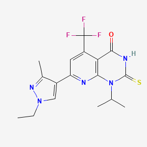 molecular formula C17H18F3N5OS B10894877 7-(1-ethyl-3-methyl-1H-pyrazol-4-yl)-1-(propan-2-yl)-2-sulfanyl-5-(trifluoromethyl)pyrido[2,3-d]pyrimidin-4(1H)-one 