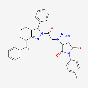 1-{2-[(7E)-7-benzylidene-3-phenyl-3,3a,4,5,6,7-hexahydro-2H-indazol-2-yl]-2-oxoethyl}-5-(4-methylphenyl)-3a,6a-dihydropyrrolo[3,4-d][1,2,3]triazole-4,6(1H,5H)-dione