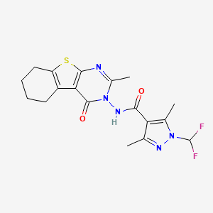 molecular formula C18H19F2N5O2S B10894968 1-(difluoromethyl)-3,5-dimethyl-N-(2-methyl-4-oxo-5,6,7,8-tetrahydro[1]benzothieno[2,3-d]pyrimidin-3(4H)-yl)-1H-pyrazole-4-carboxamide 