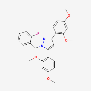 molecular formula C26H25FN2O4 B10895012 3,5-bis(2,4-dimethoxyphenyl)-1-(2-fluorobenzyl)-1H-pyrazole 