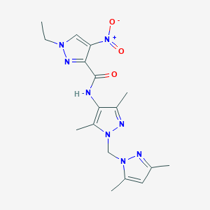 molecular formula C17H22N8O3 B10895021 N-{1-[(3,5-dimethyl-1H-pyrazol-1-yl)methyl]-3,5-dimethyl-1H-pyrazol-4-yl}-1-ethyl-4-nitro-1H-pyrazole-3-carboxamide 