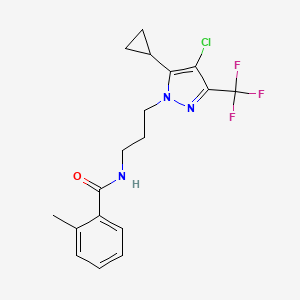 molecular formula C18H19ClF3N3O B10895051 N-[3-[4-Chloro-5-cyclopropyl-3-(trifluoromethyl)-1H-pyrazol-1-yl]propyl]-2-methylbenzamide CAS No. 1005615-92-8