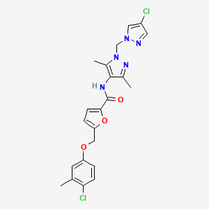 molecular formula C22H21Cl2N5O3 B10895080 5-[(4-chloro-3-methylphenoxy)methyl]-N-{1-[(4-chloro-1H-pyrazol-1-yl)methyl]-3,5-dimethyl-1H-pyrazol-4-yl}furan-2-carboxamide 